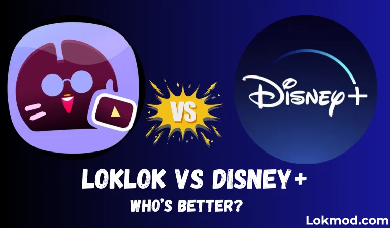 Loklok Vs Disey+ logo with the text"Loklok vs disney+ who's better?"